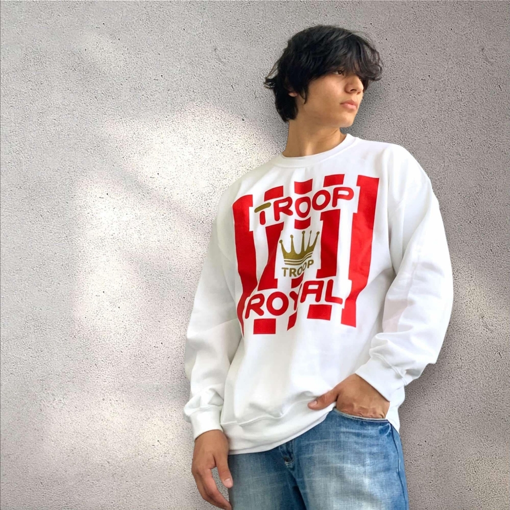 Men's Troop White | Red Fleece Pull Over Crewneck NWT